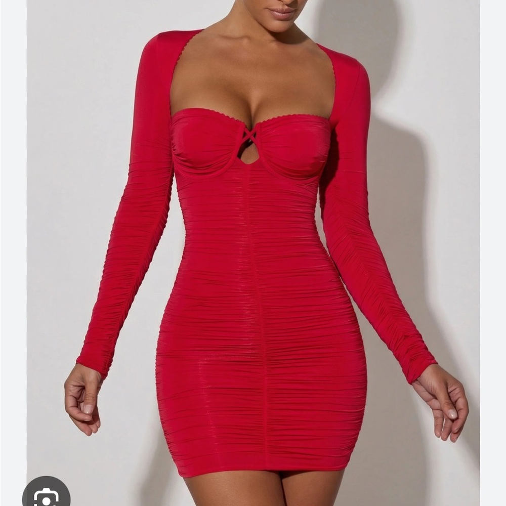 Oh Polly Vibrant Red Long Sleeve Dress
